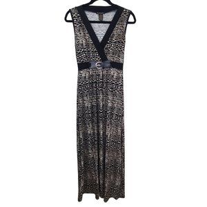 Susan Lawrence Womens Size XS Maxi Dress Feather Stretch Sleeveless Black V-Neck